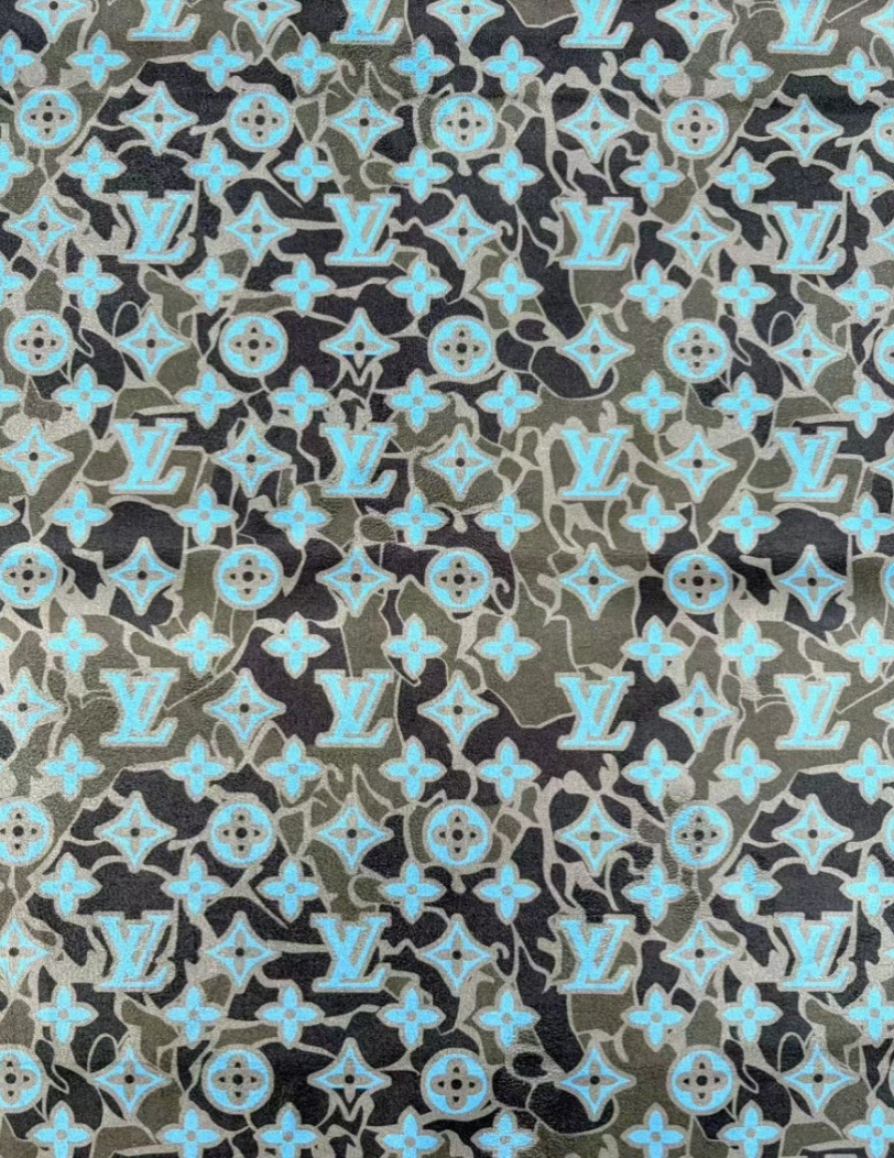 Black Blue LV Camo Suede Wrap Velvet Upholstery Fabric for Speaker Cover