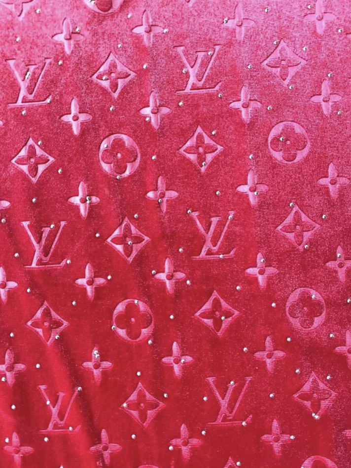 Hot Pink Diamond LV Louis Vuitton Velvet Sewing Upholstery Fabric for Sneaker Custom DIY Project
