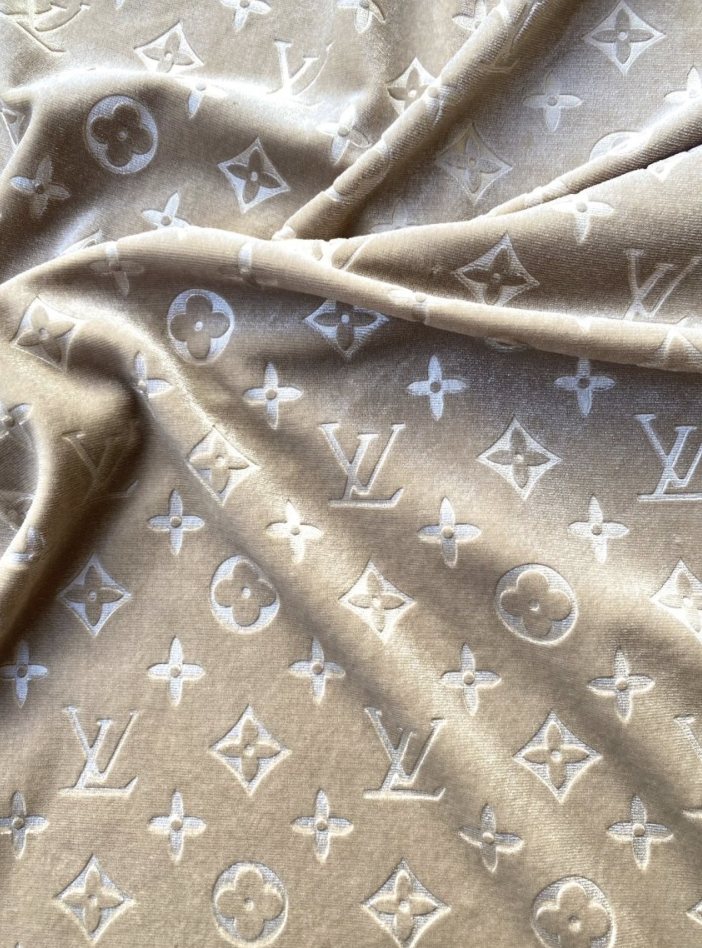 Luxury Beige Cream LV Louis Vuitton Velvet Headliner Fabric for Sneakers Custom Shoes Upholstery