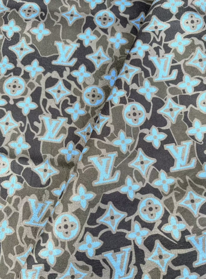 Black Blue LV Camo Suede Wrap Velvet Upholstery Fabric for Speaker Cover