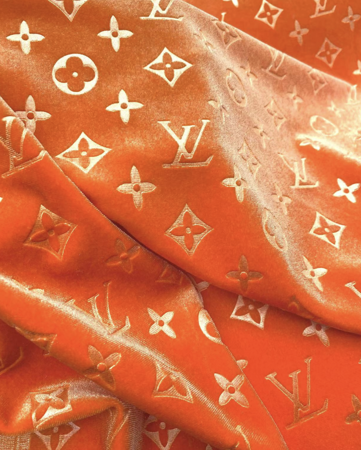 Luxury Vivid LV Orange Velvet Fabric Headliner for Sneakers Sewing