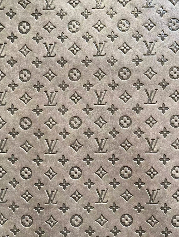 Premium Grey Embossed LV Louis Vuitton Faux Leather Designer Fabric for Handmade DIY Crafts