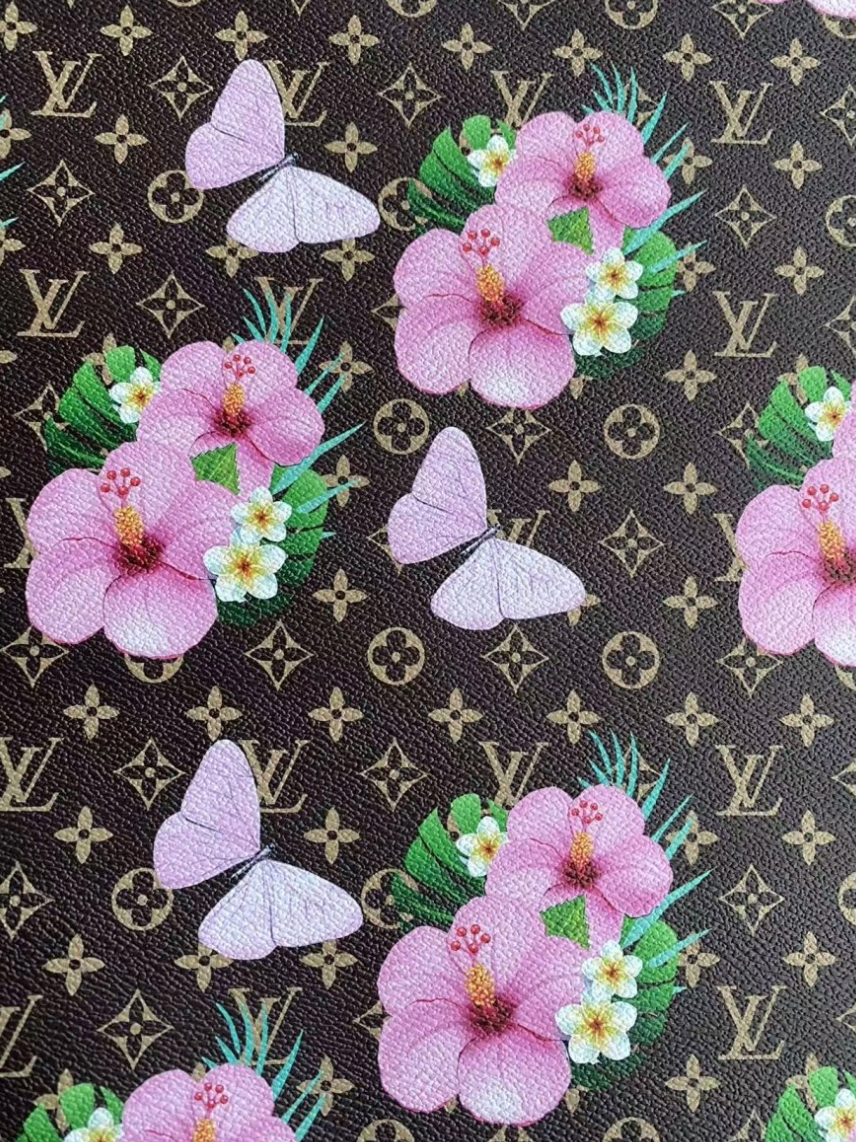 Pink Flower Louis Vuitton Designer Inspired Leather Sheet for Custom