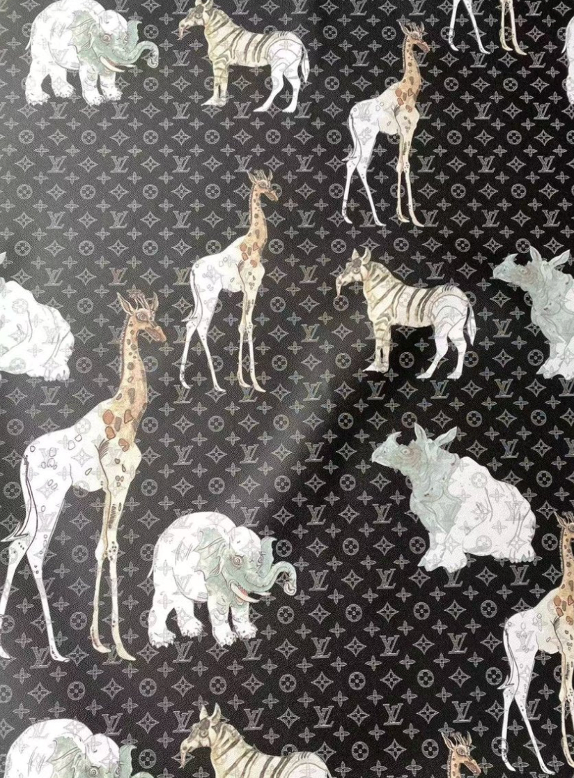 Zoo Animals Louis Vuitton Designer Fabric Leather Sheet for DIY Crafts
