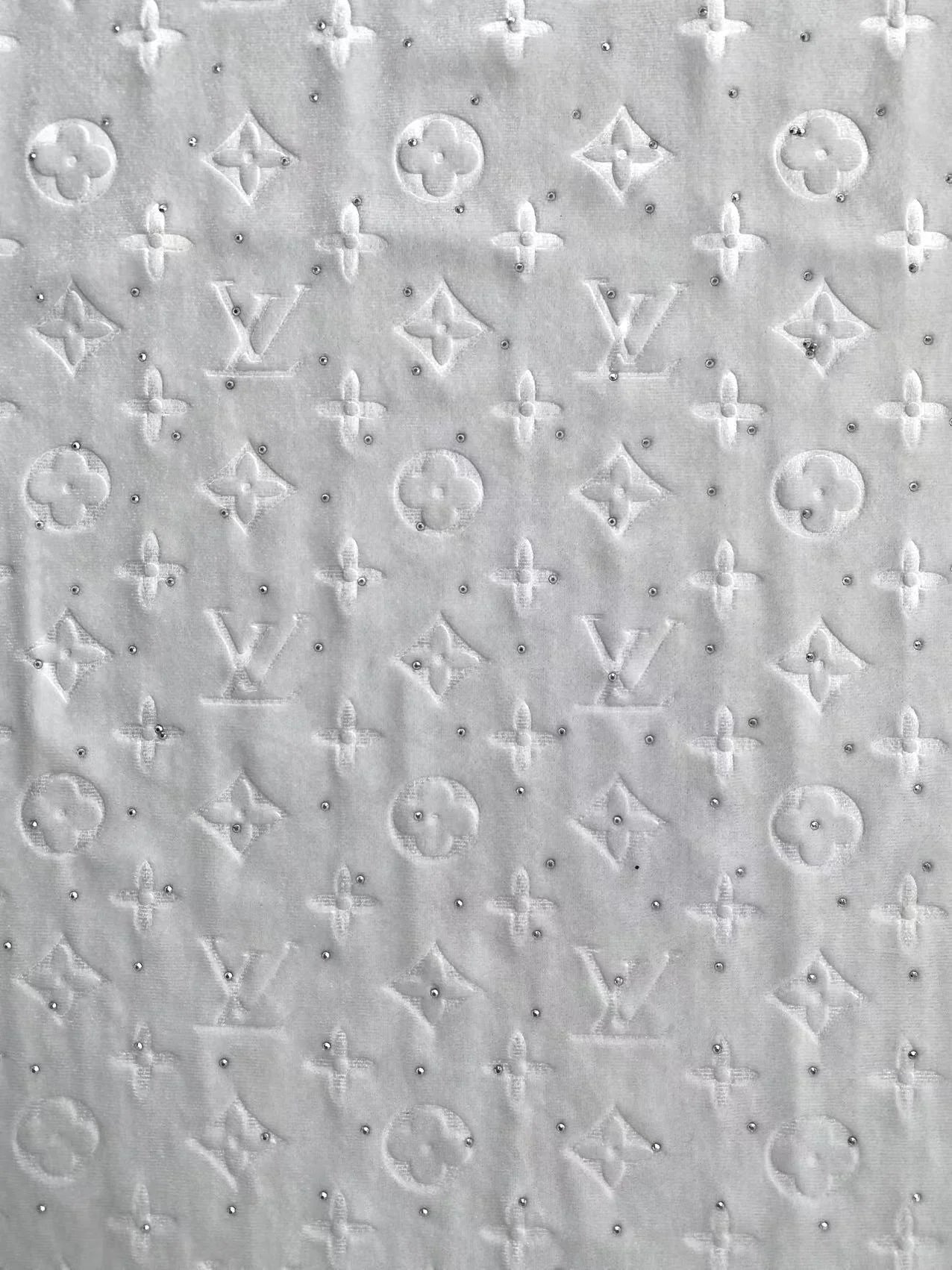 White Louis Vuitton Sneaker Velvet Sparkling Designer Fabric Sold by Yard