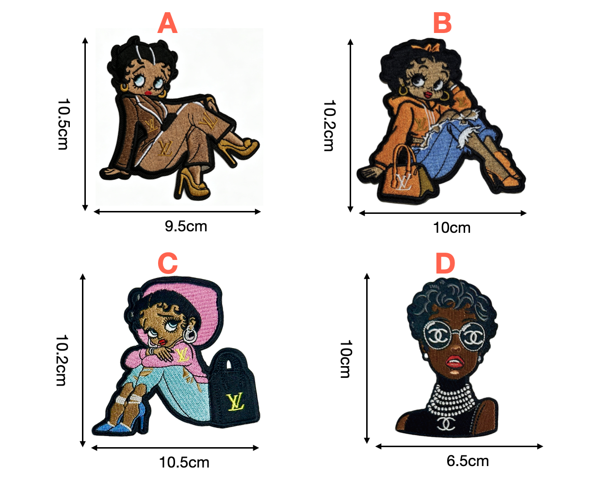 Designer Inspired Betty Boop & Girl Luxury Embroidered Patches