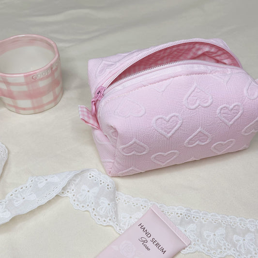 Pink heart handmade makeup bag, cosmetic organizer,Bridesmaid gift, gift for her