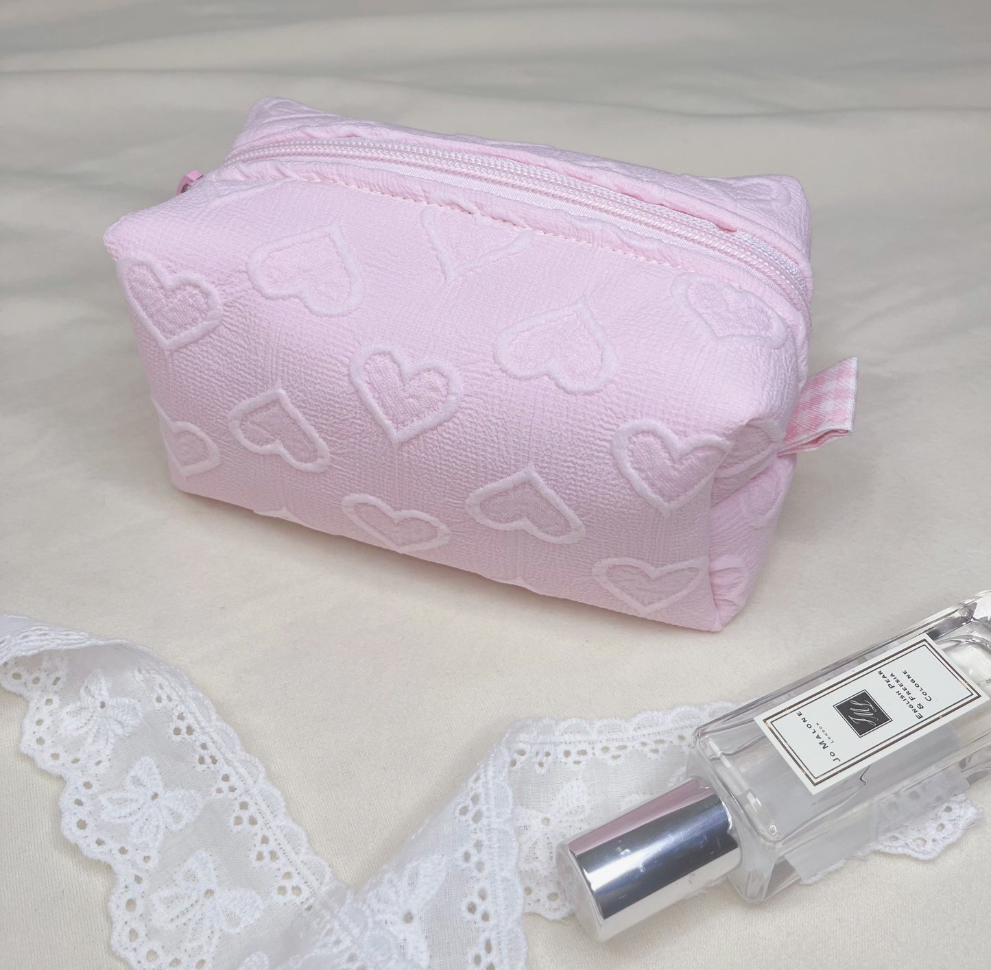 Pink heart handmade makeup bag, cosmetic organizer,Bridesmaid gift, gift for her