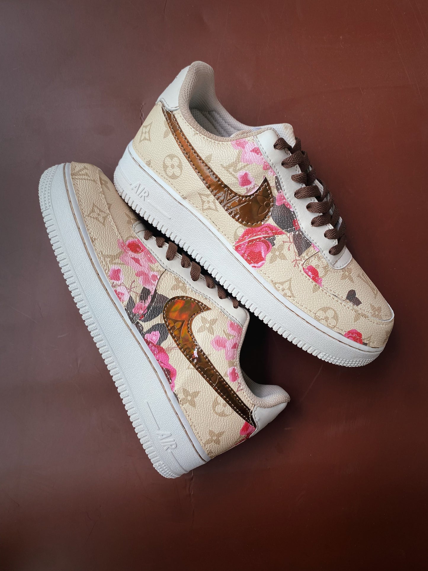 Coffee dyed vintage rose LV Custom Sneakers Air Force One for Woman