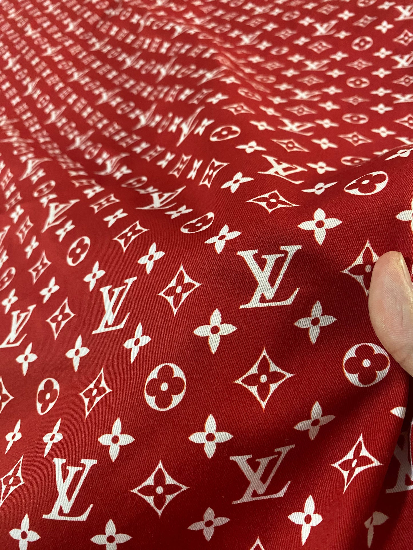 Red White Louis Vuitton Monogram Designer Shirt Fabric for Custom Handmade DIY