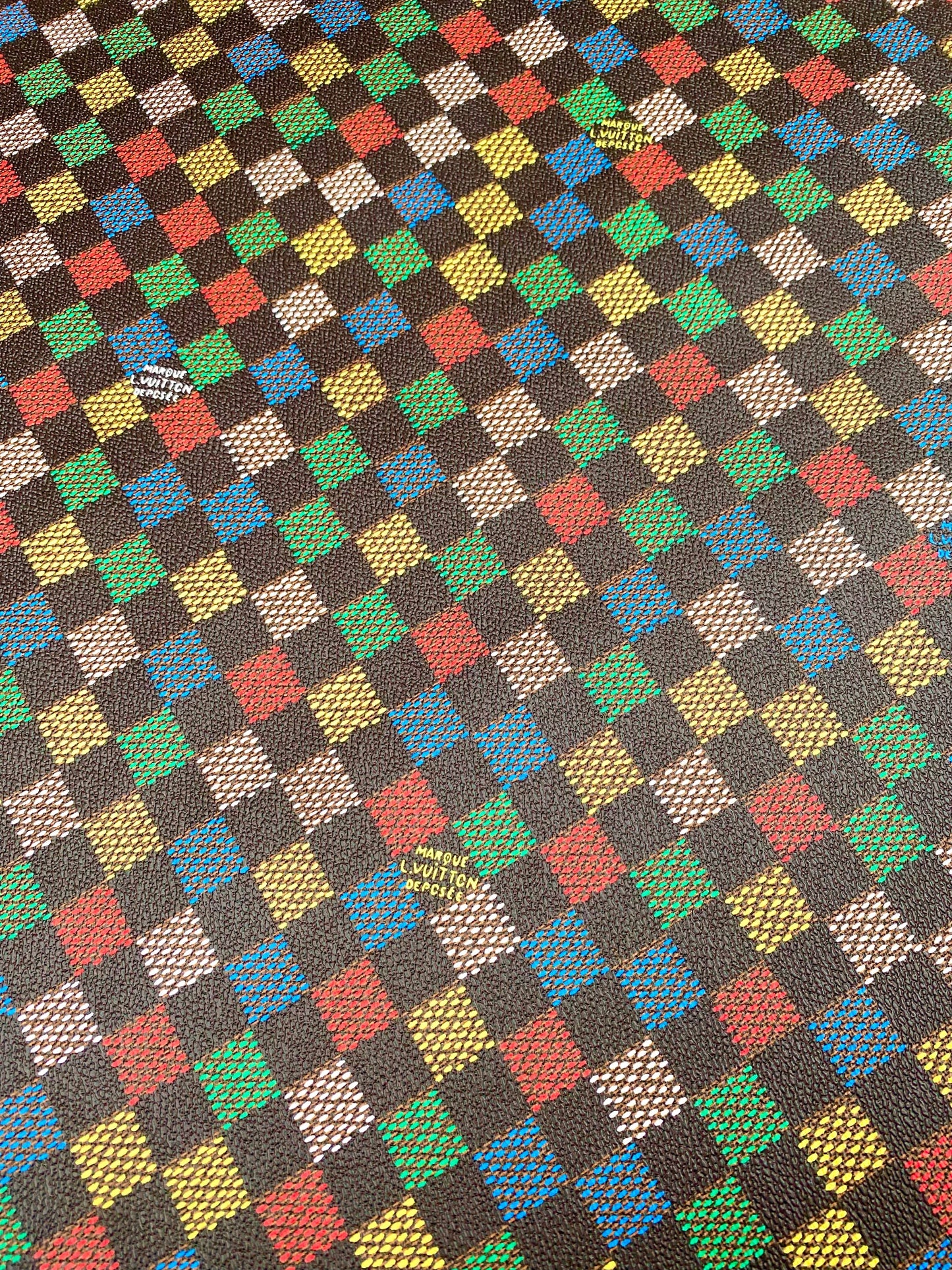 Colorful Damier Check Louis Vuitton Vinyl Fabric for Handmade DIY Creations Bag Custom