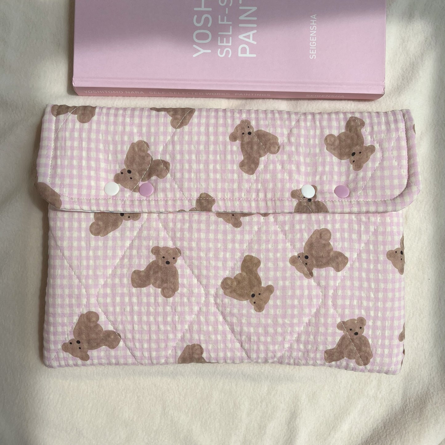 Cute Bear Handmade quilted Laptop Sleeve With Strap, Quilted iPad Pouch