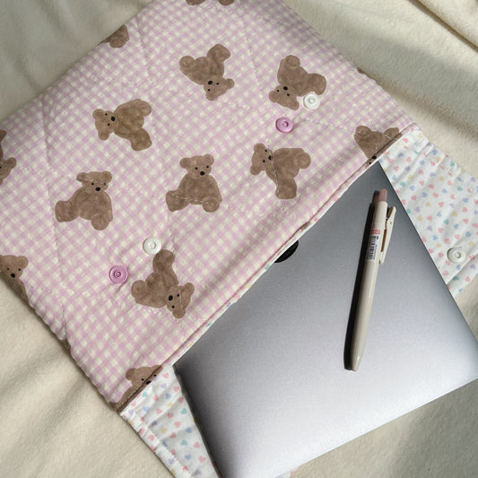Cute Bear Handmade quilted Laptop Sleeve With Strap, Quilted iPad Pouch