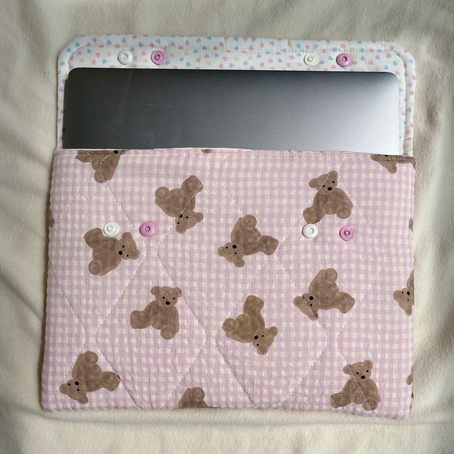Cute Bear Handmade quilted Laptop Sleeve With Strap, Quilted iPad Pouch
