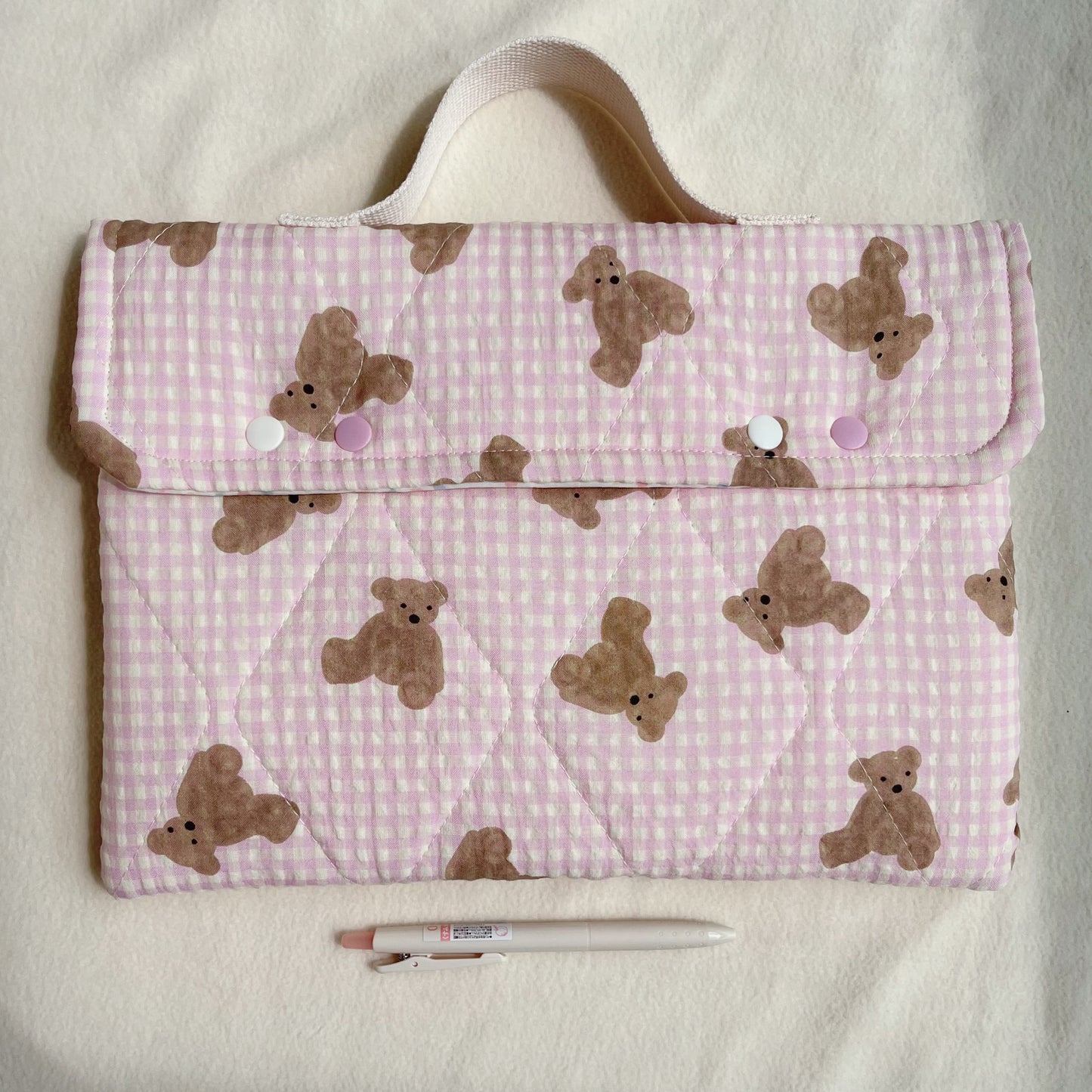 Cute Bear Handmade quilted Laptop Sleeve With Strap, Quilted iPad Pouch