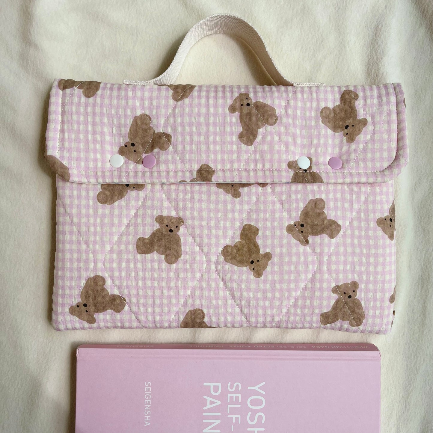 Cute Bear Handmade quilted Laptop Sleeve With Strap, Quilted iPad Pouch
