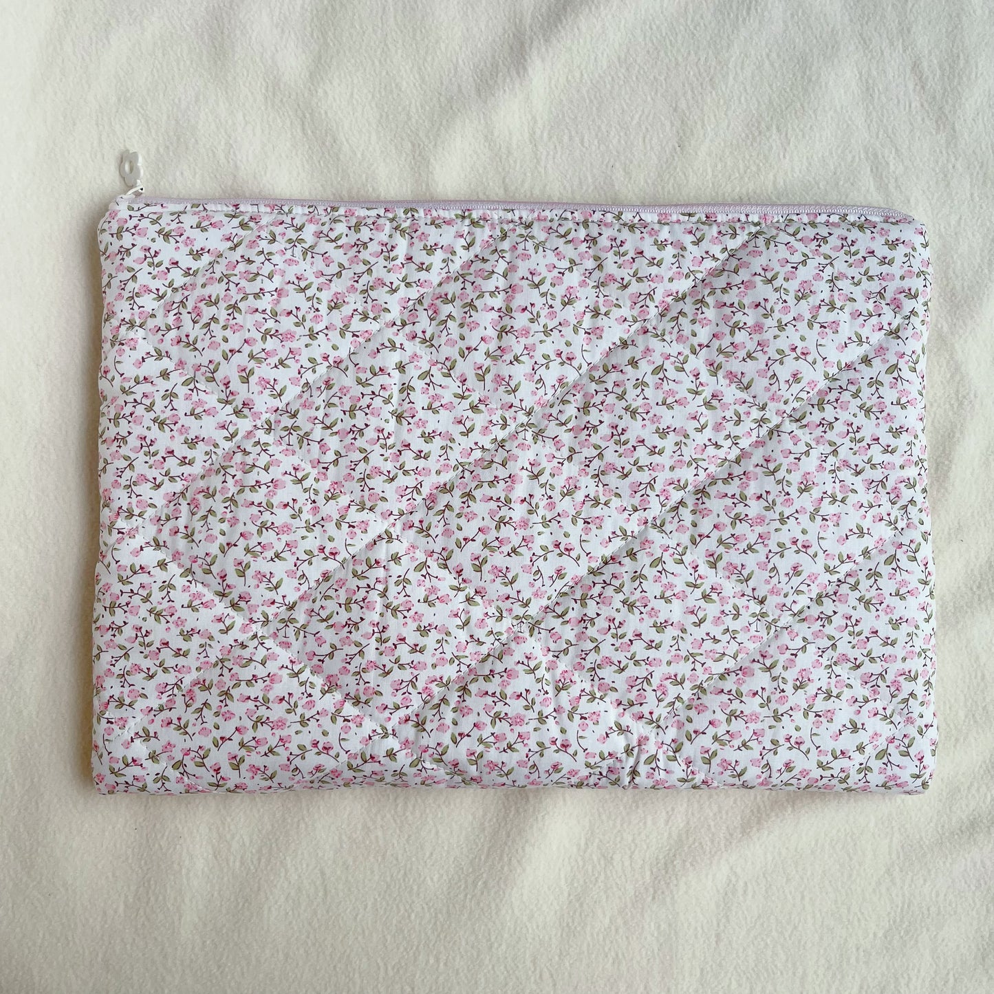 Pink Floral Handmade Quilted Laptop Sleeve, Quilted iPad Pouch