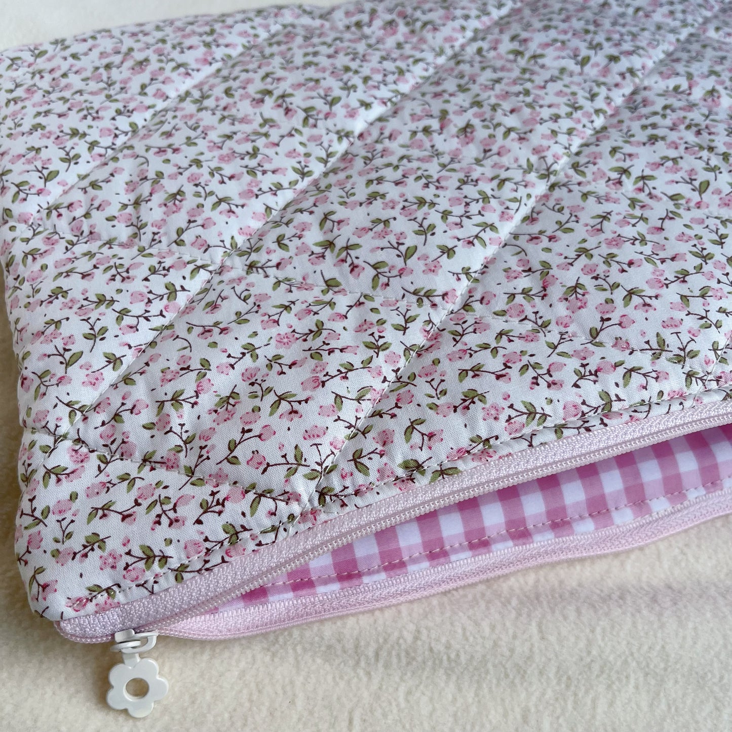 Pink Floral Handmade Quilted Laptop Sleeve, Quilted iPad Pouch