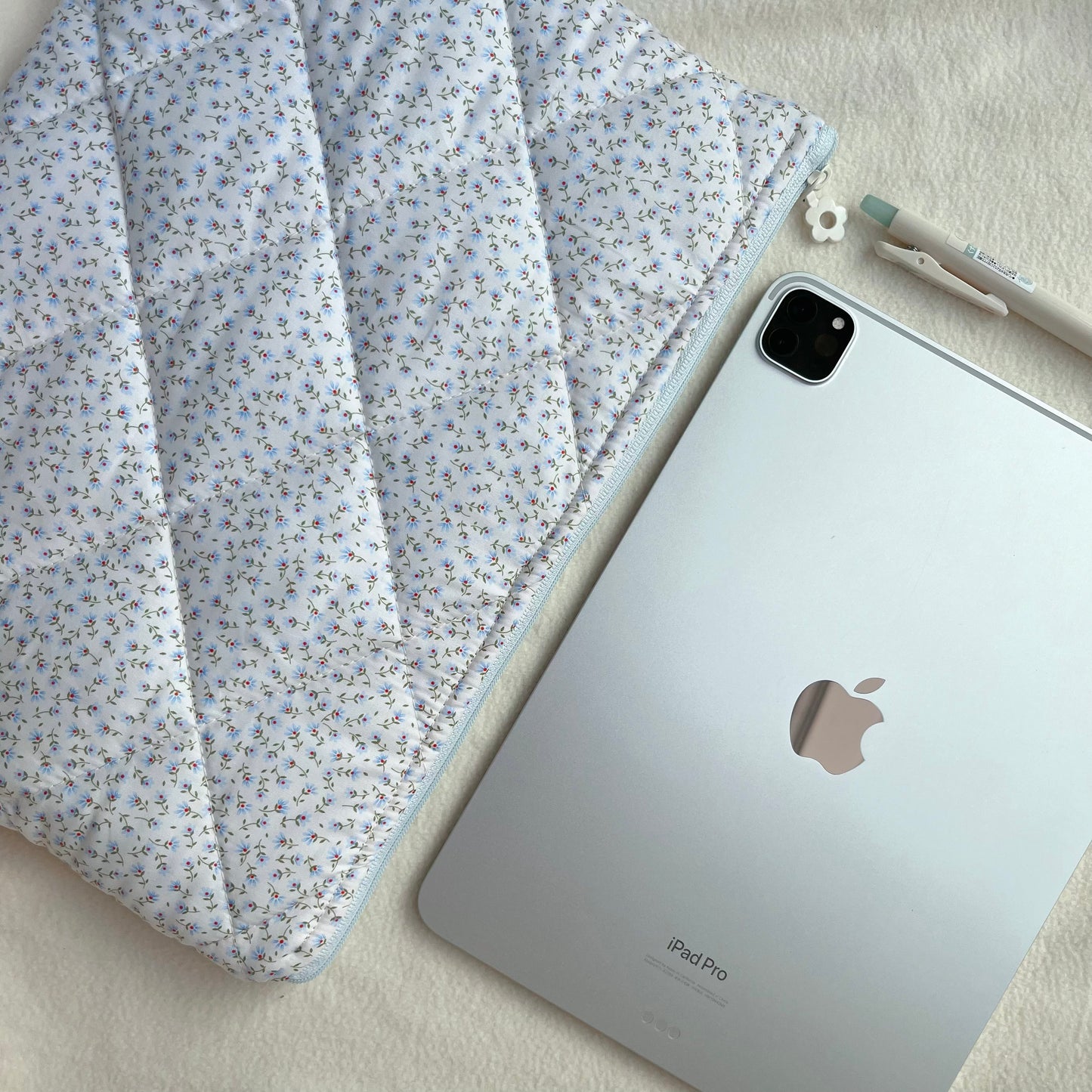 Blue Floral Handmade Quilted Laptop Sleeve, Quilted iPad Pouch