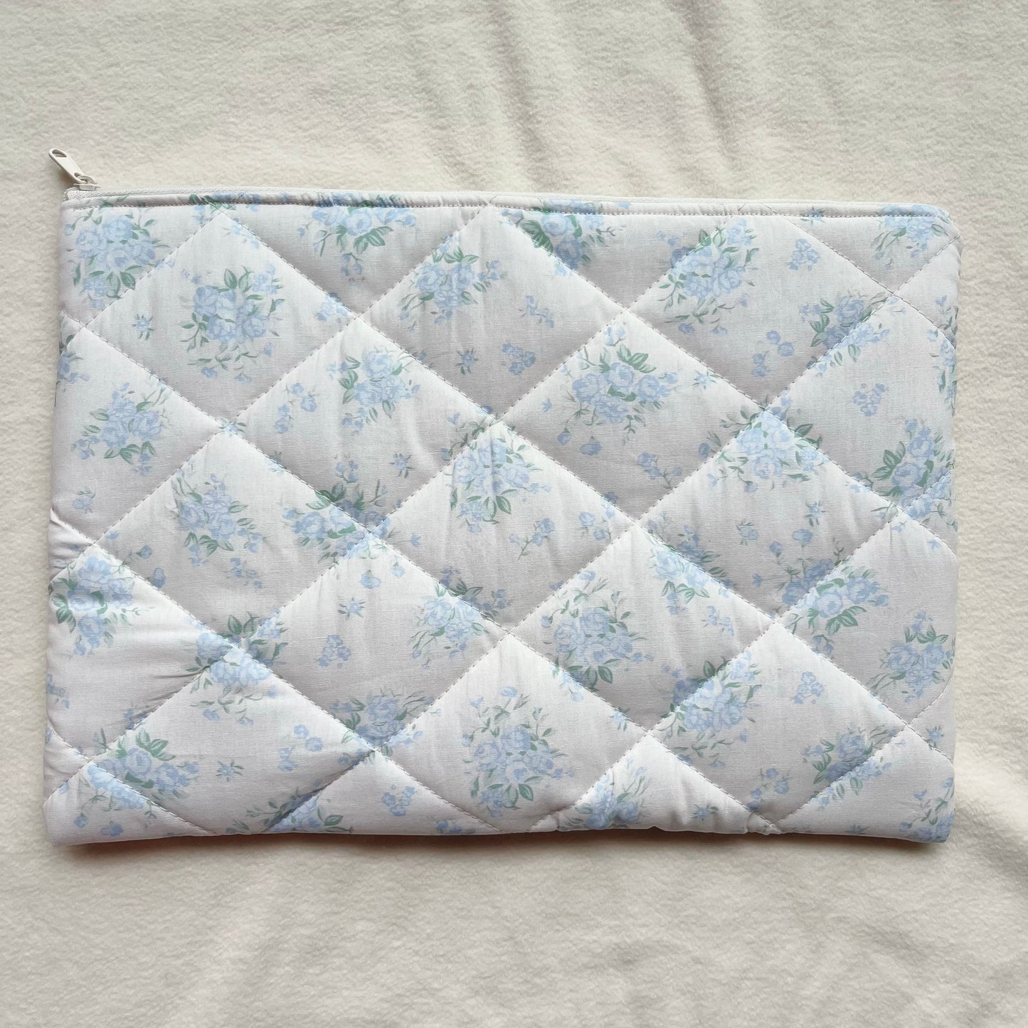 Blue/Pink Floral Handmade Quilted Laptop Sleeve, Quilted iPad Pouch