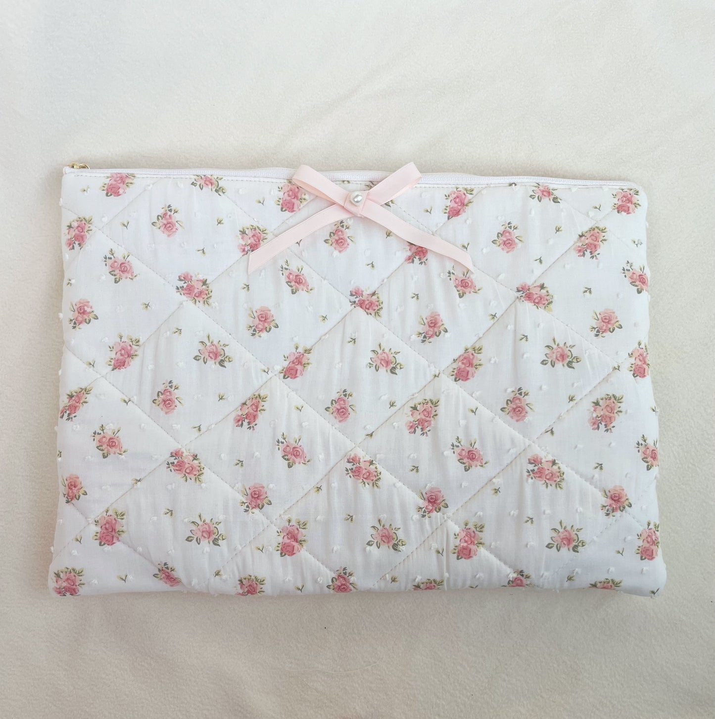Pink Floral Handmade Quilted Laptop Sleeve/Bag, Quilted iPad Pouch