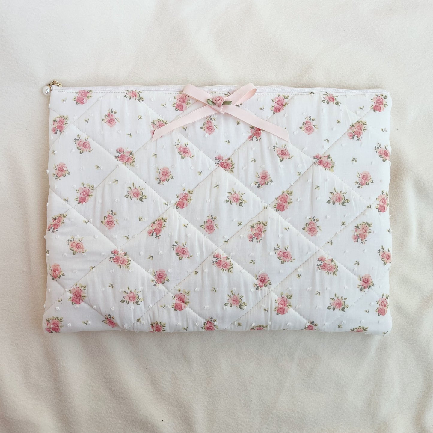 Pink Floral Handmade Quilted Laptop Sleeve/Bag, Quilted iPad Pouch