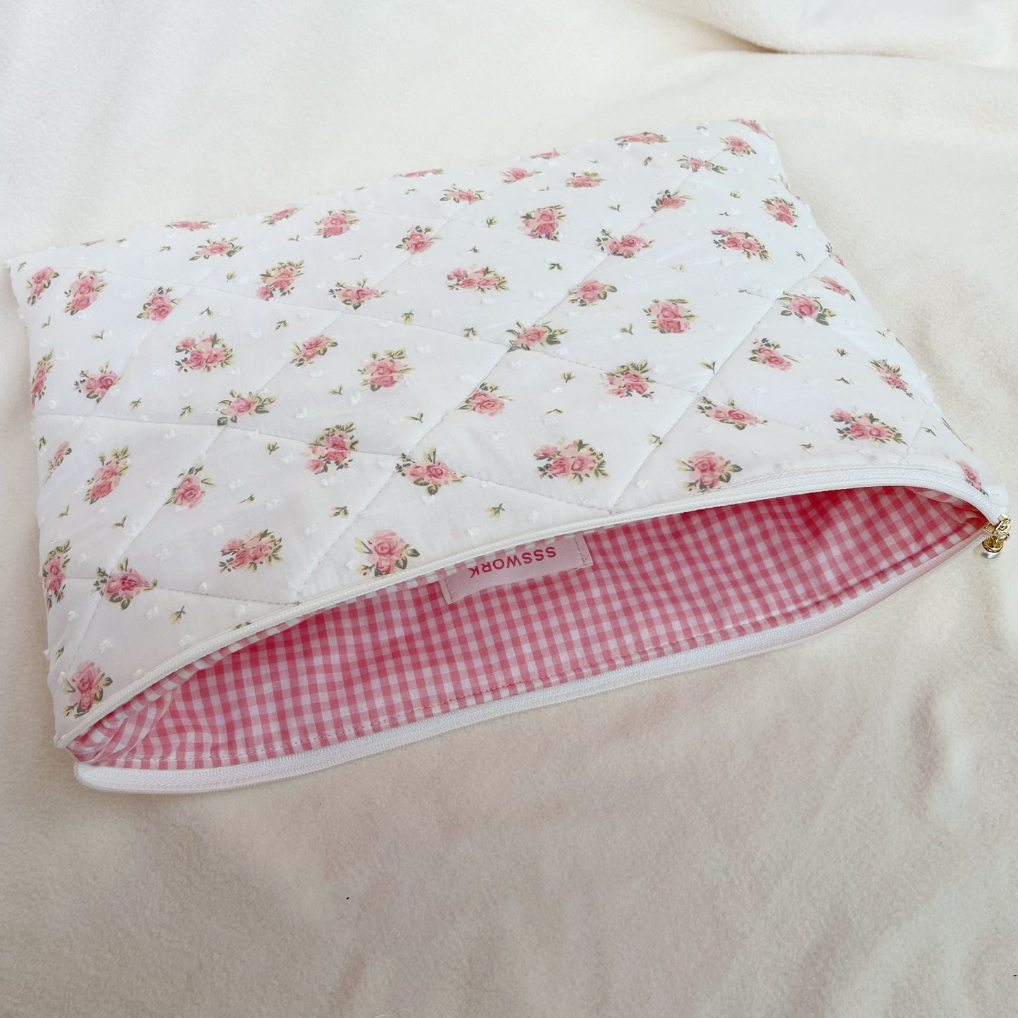 Pink Floral Handmade Quilted Laptop Sleeve/Bag, Quilted iPad Pouch