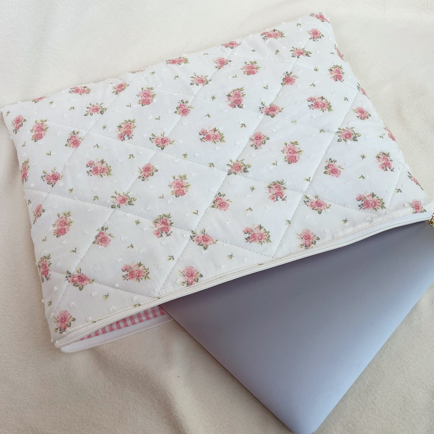 Pink Floral Handmade Quilted Laptop Sleeve/Bag, Quilted iPad Pouch