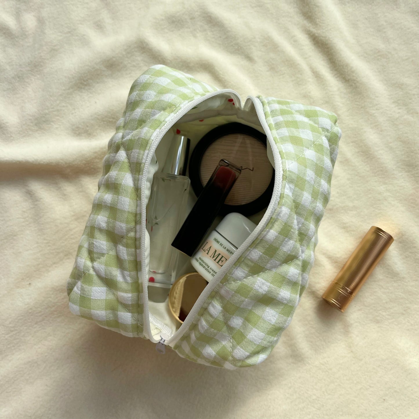 Green/purple gingham quilted makeup bag,Bridesmaid gift, Wedding gift, Gift for her
