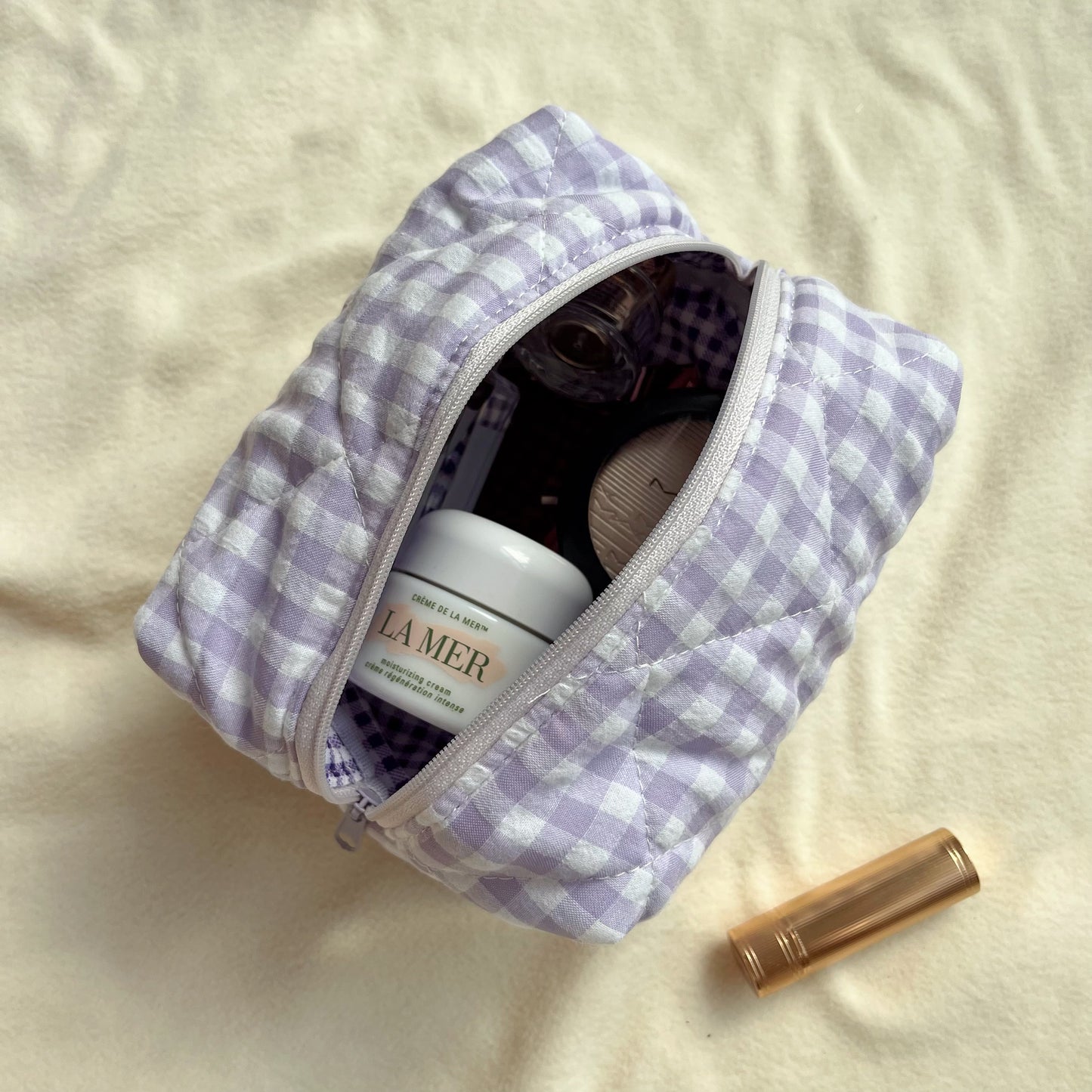Green/purple gingham quilted makeup bag,Bridesmaid gift, Wedding gift, Gift for her