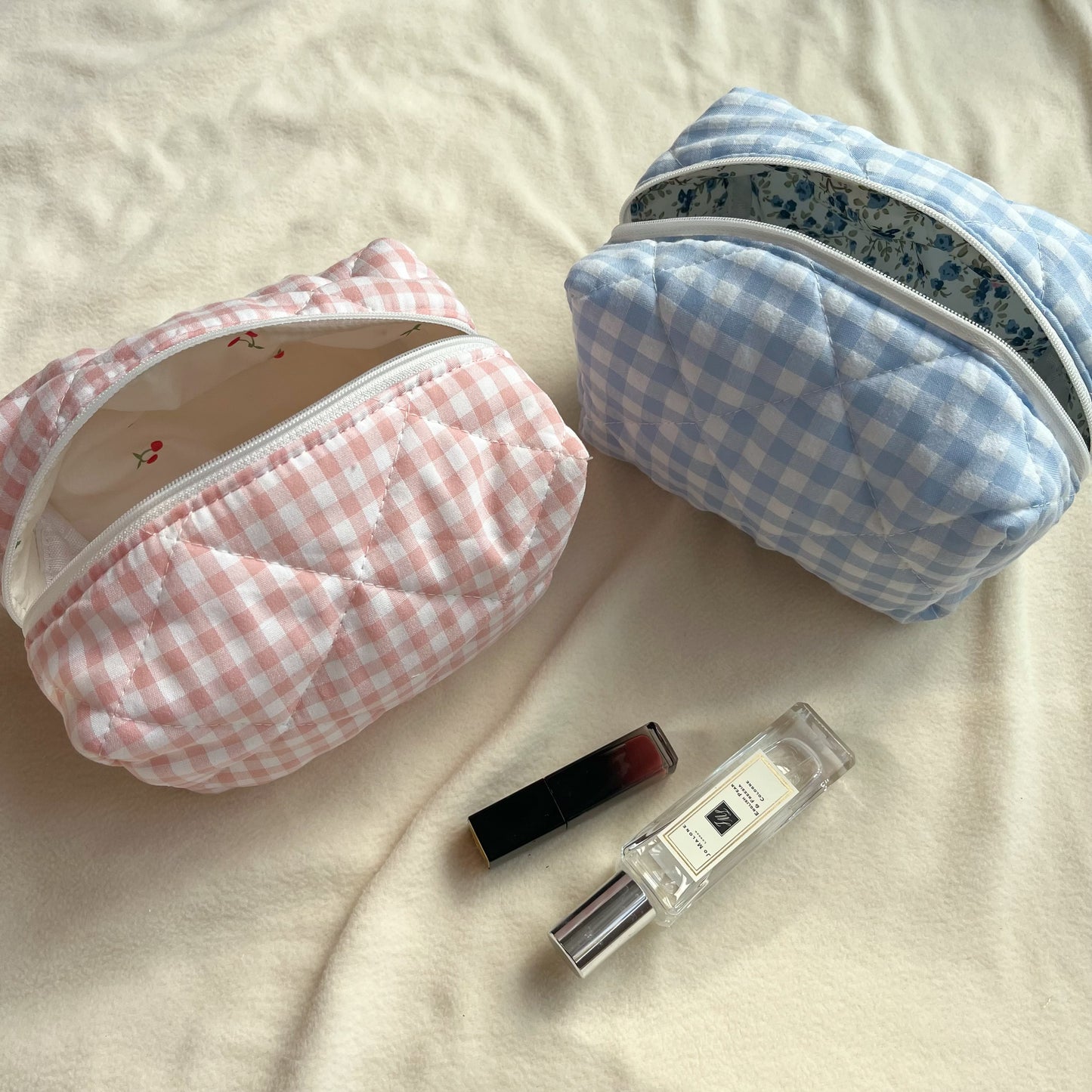 Green/purple gingham quilted makeup bag,Bridesmaid gift, Wedding gift, Gift for her