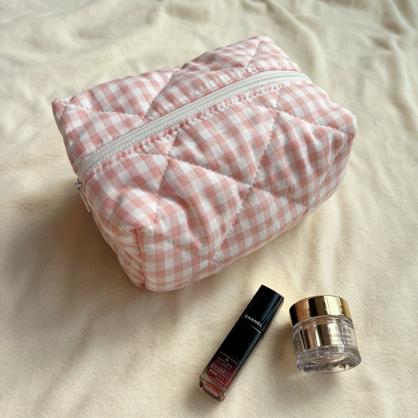 Green/purple gingham quilted makeup bag,Bridesmaid gift, Wedding gift, Gift for her