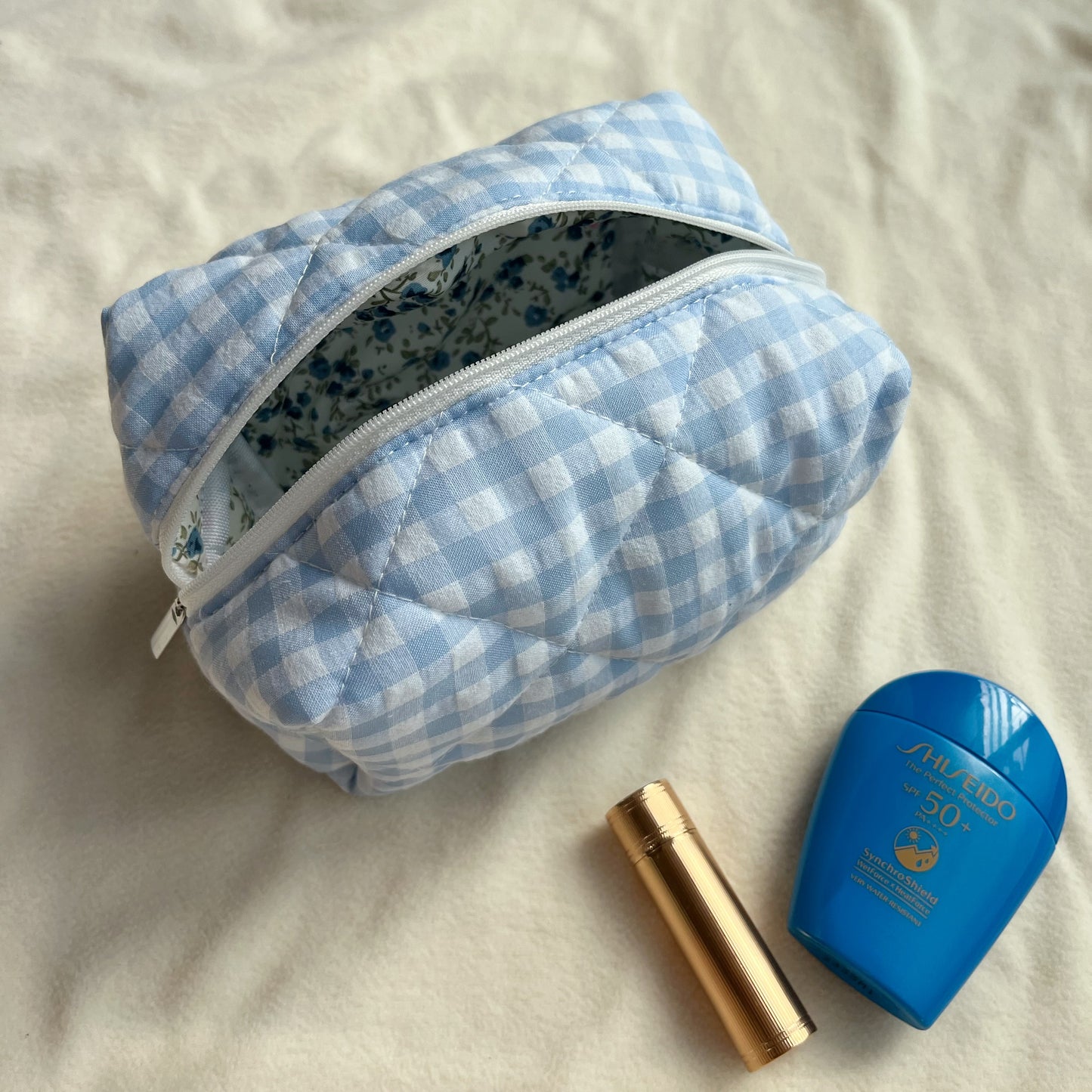 Green/purple gingham quilted makeup bag,Bridesmaid gift, Wedding gift, Gift for her