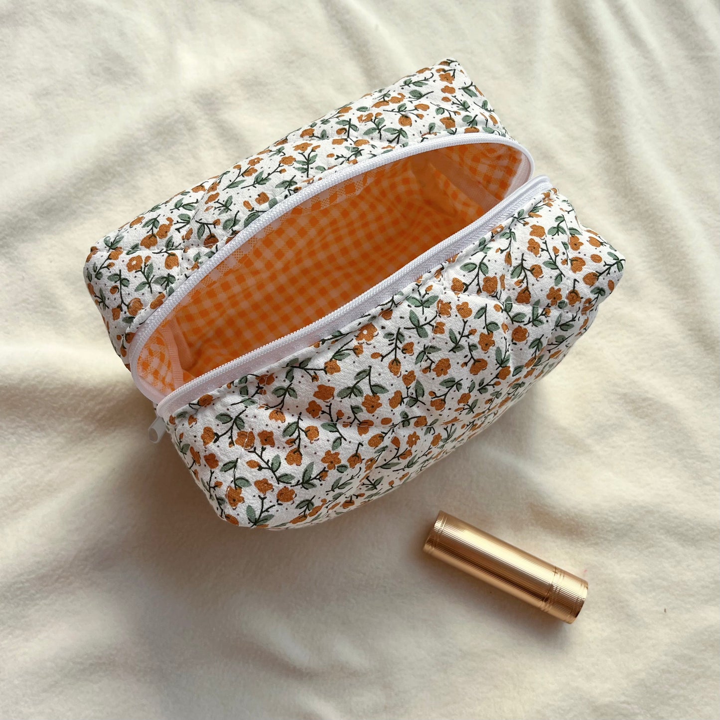 Pink/purple flowers quilted makeup bag, cosmetic organizer,Storage bag, Quilted travel pouch, Bridesmaid gift,gift for her