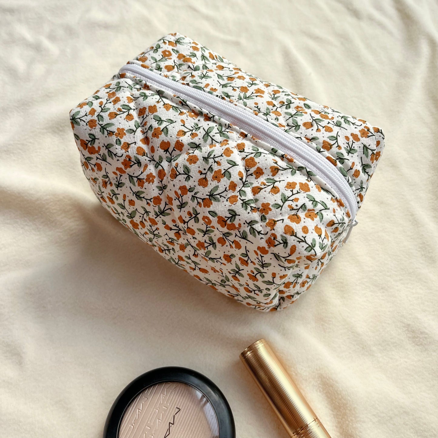 Pink/purple flowers quilted makeup bag, cosmetic organizer,Storage bag, Quilted travel pouch, Bridesmaid gift,gift for her