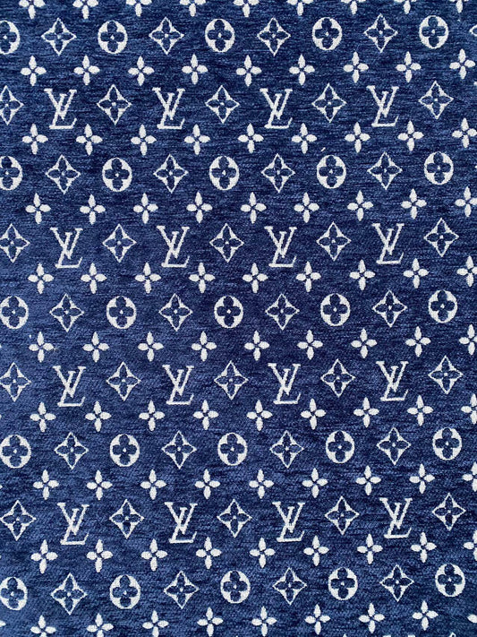 Navy LV Louis Vuitton Chenille Sofa Fabric