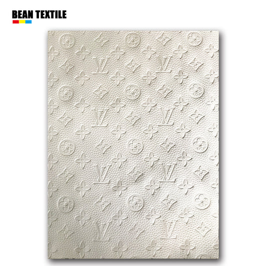 White embossed Louis Vuitton Faux leather fabric by yard car upholstery