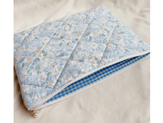 Blue Floral Handmade Quilted Laptop Sleeve, Quilted iPad Pouch