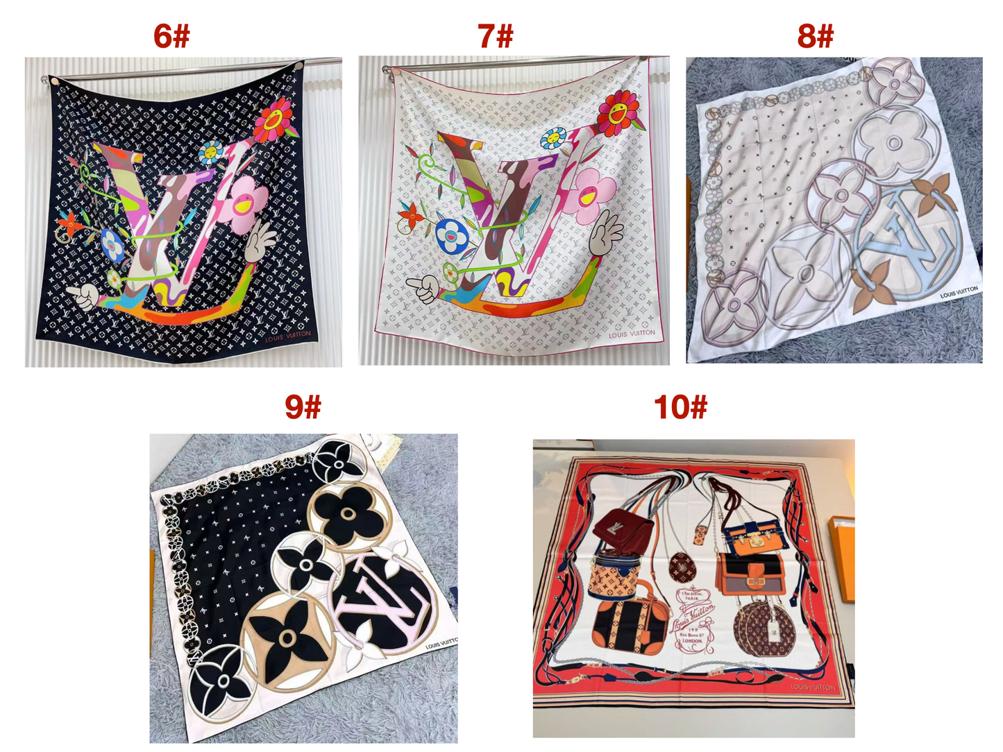 10 Styles of LV Silk Scarves (90×90cm)