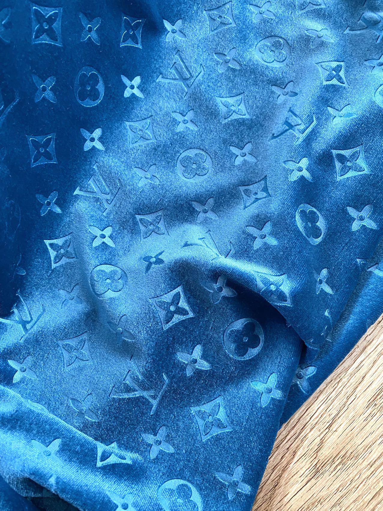 Luxury Blue LV Velvet Fabric for Custom Sneakers Sewing Car Upholstery Furniture Sofa