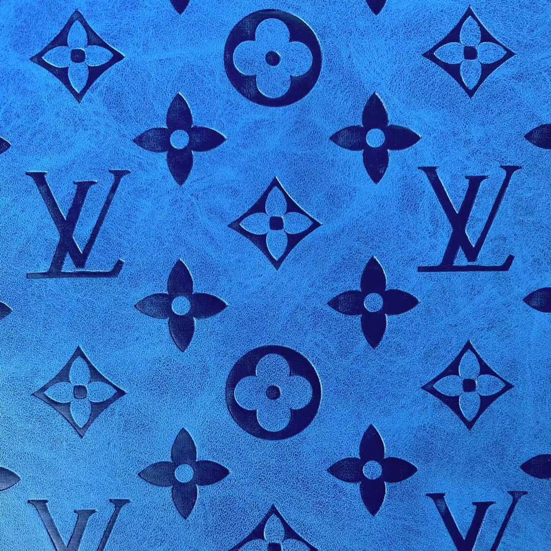 Beautiful Vintage Blue Embossed LV Leather for Custom Shoes And Bags