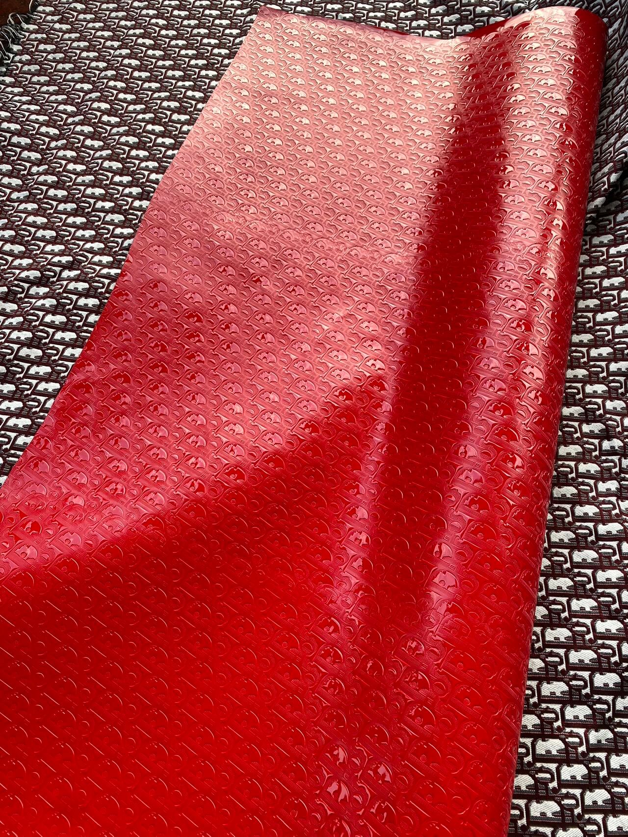 Red Dior Mirror Surface Vinyl Custom Sneakers Upholstery Sewing Fabric