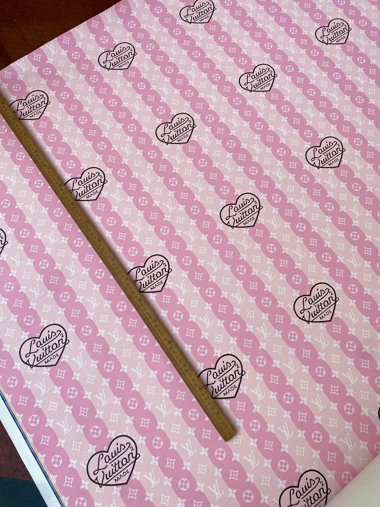 Pink Louis Vuitton LV Stripe Heart Faux Leather Fabric for Handmade Custom Sneakers Sewing DIY