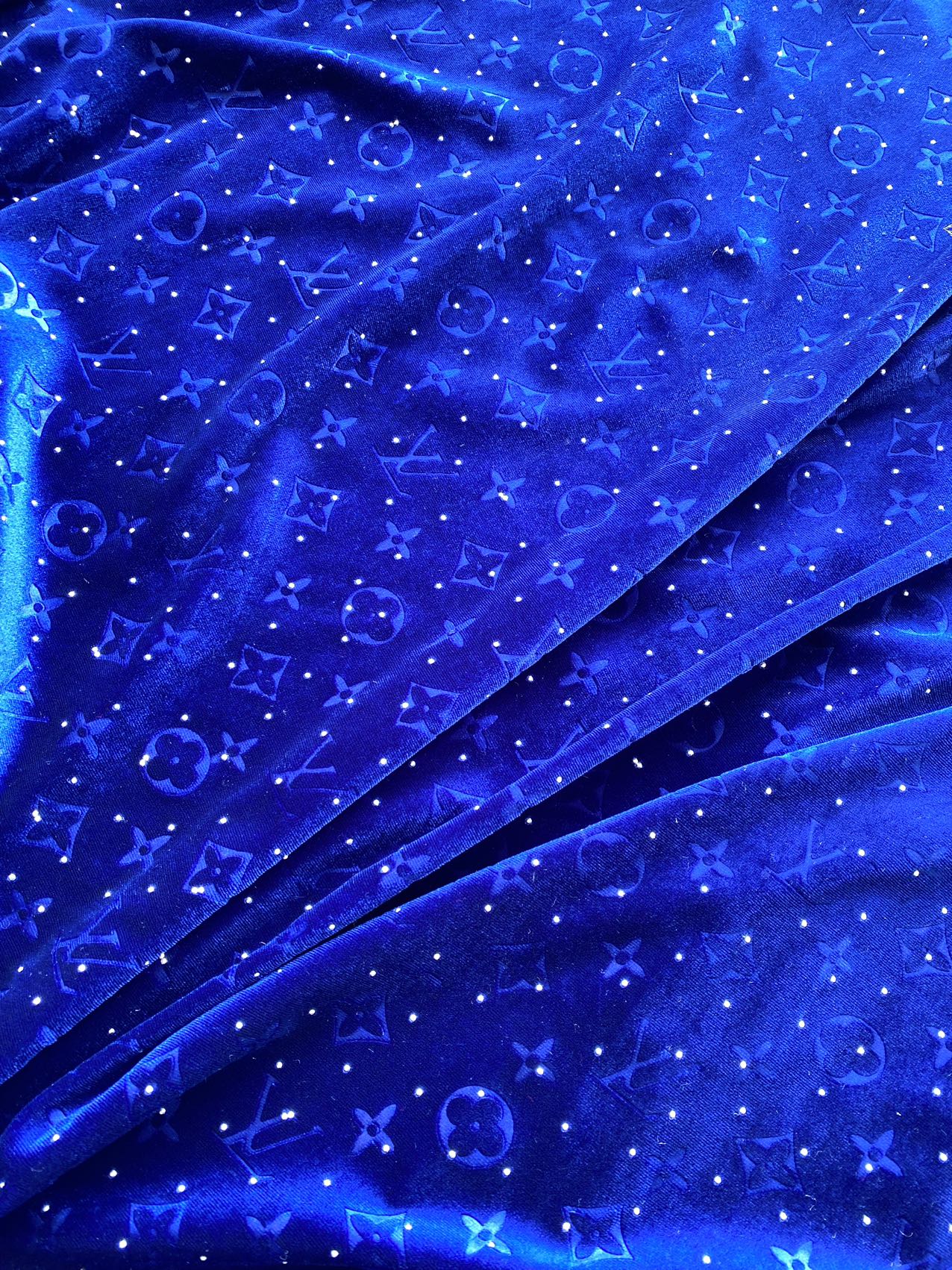 Dark Blue Navy Diamond Louis Vuitton LV Velvet Fabric for Custom Shoe Sneakerhead