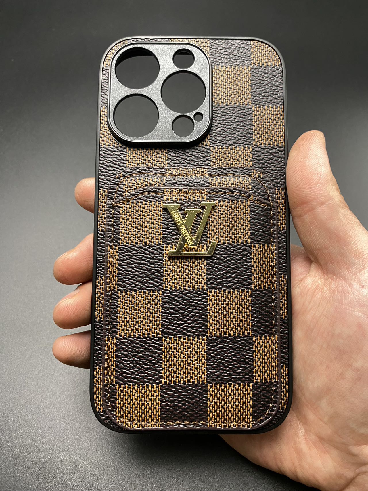 Brown Louis Vuitton Check Damier Leather iPhone Case