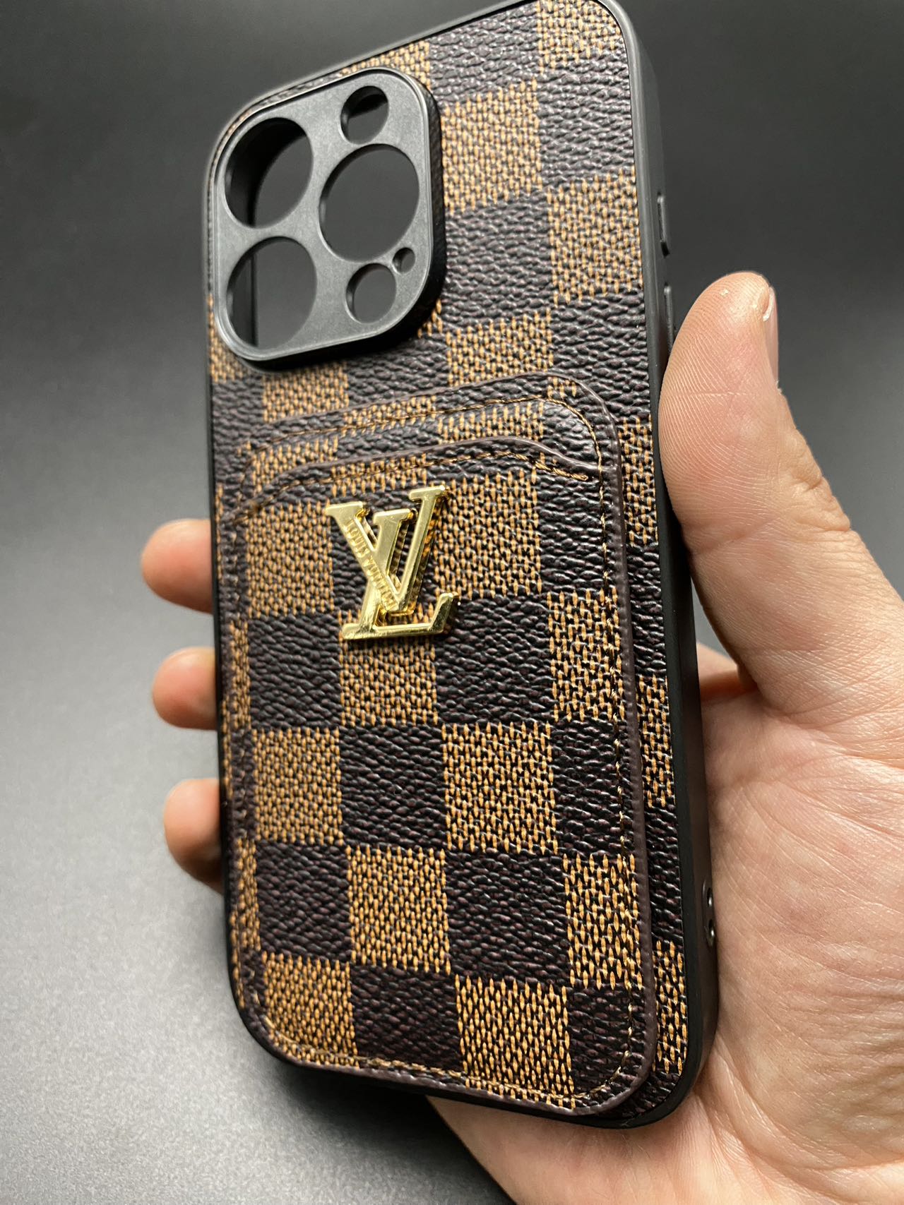Brown Louis Vuitton Check Damier Leather iPhone Case