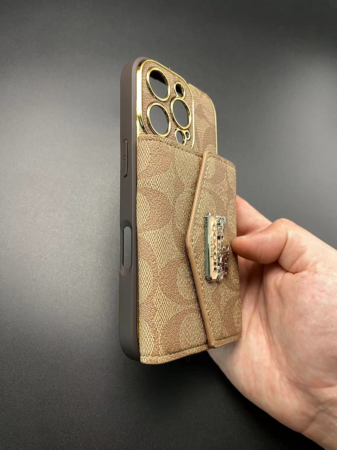 Cream Coach Lady Wallet Leather Phone Case