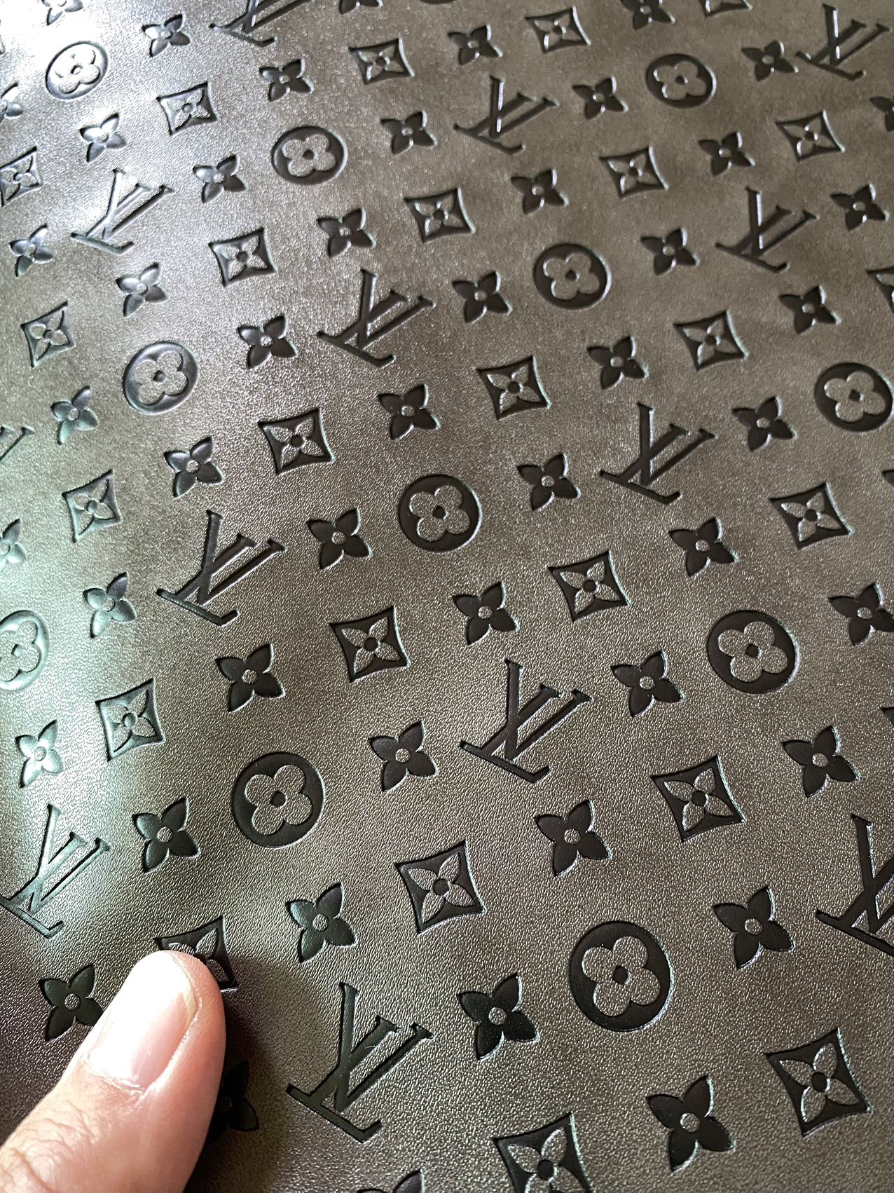 Quality Grey Embossed LV Louis Vuitton Faux Custom Leather Fabric