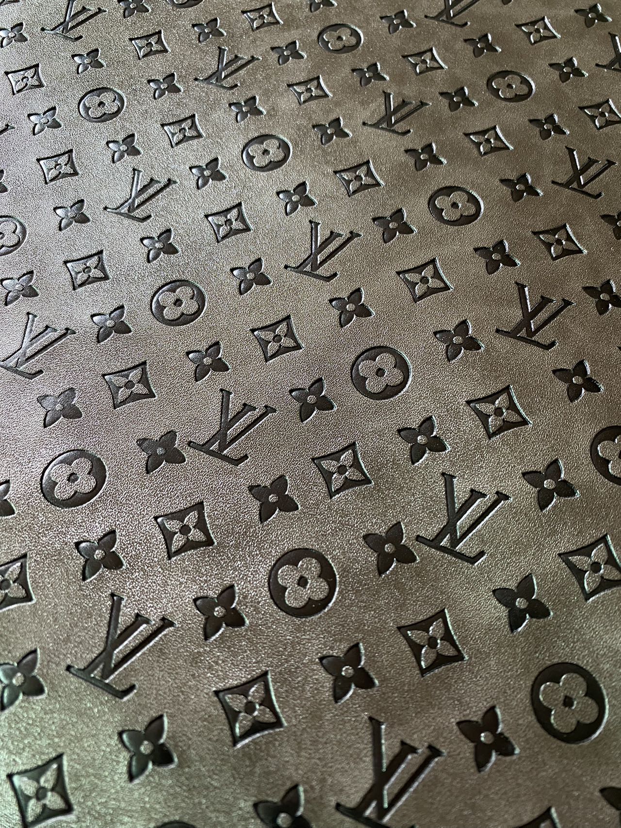 Quality Grey Embossed LV Louis Vuitton Faux Custom Leather Fabric