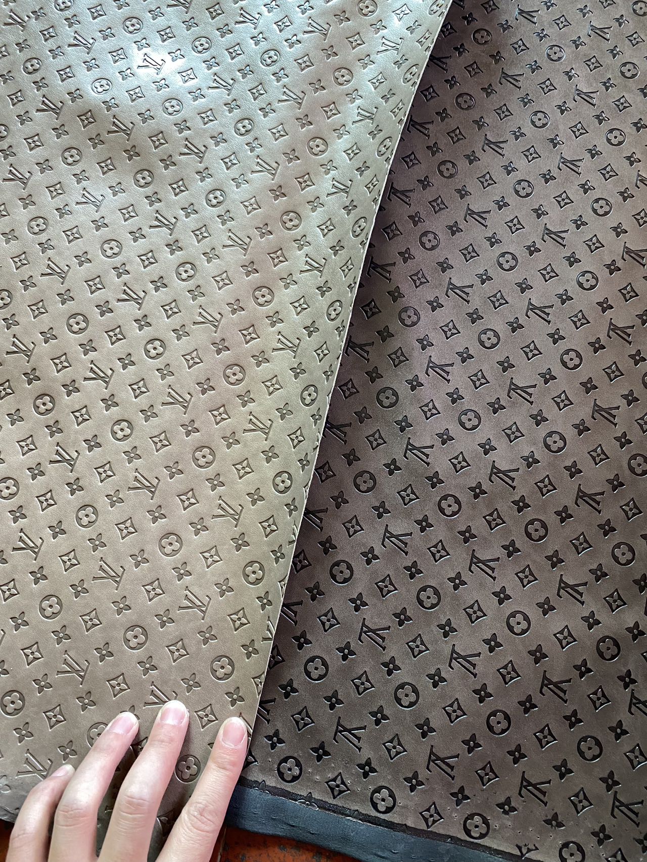 Quality Grey Embossed LV Louis Vuitton Faux Custom Leather Fabric